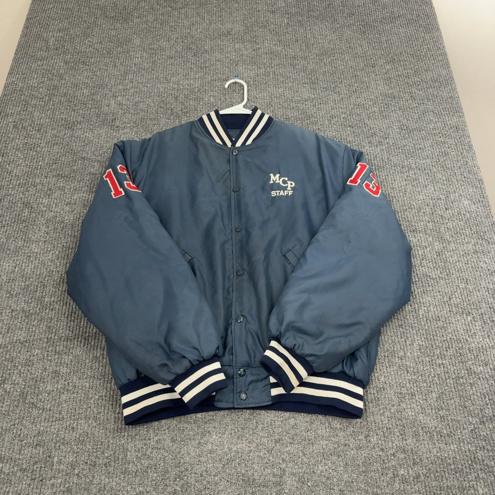 Vintage Birdie Jacket Mens Blue Nylon MCP Staff Number 13 Varsity Bomber Style